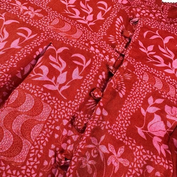 Agua Bendita Red Mambo Ipanema Escarlata Red Linen Printed Midi Summer Dress, XL - Picture 11 of 16